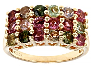 Pre-Owned Multicolor Tourmaline 18K Yellow Gold Over Sterling Silver Ring 1.80ctw