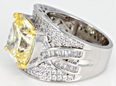 Pre-Owned Yellow & White Cubic Zirconia Rhodium Over Sterling Silver Center Design Ring 5.27ctw