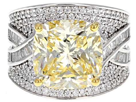 Pre-Owned Yellow & White Cubic Zirconia Rhodium Over Sterling Silver Center Design Ring 5.27ctw