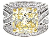 Pre-Owned Yellow & White Cubic Zirconia Rhodium Over Sterling Silver Center Design Ring 5.27ctw