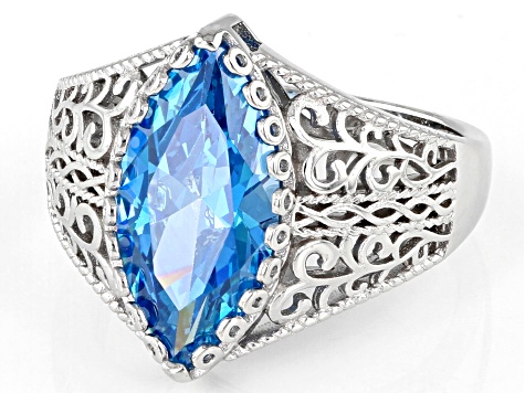 Pre-Owned Blue Cubic Zirconia Rhodium Over Sterling Silver Ring 5.81ctw