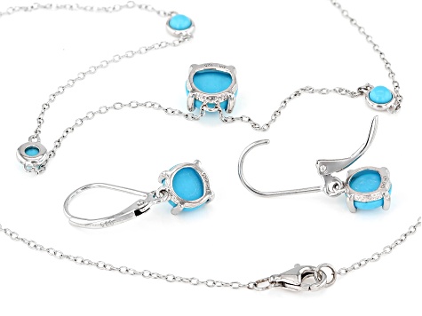 Pre-Owned Sleeping Beauty Turquoise Rhodium Over Sterling  Silver Necklace And Earring Set