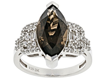 Picture of Pre-Owned Brown Smoky Quartz Rhodium Over Sterling Silver Ring 3.96ctw