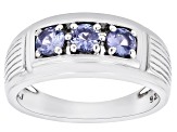 Pre-Owned Blue Tanzanite Rhodium Over Sterling Silver Men's Ring 1.00ctw