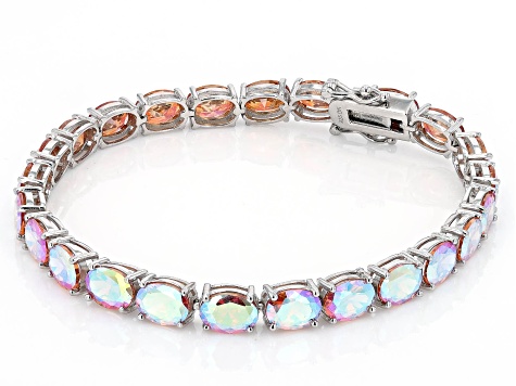 Pre-Owned Champagne Cubic Zirconia Rhodium Over Sterling Silver Tennis Bracelet 41.00ctw