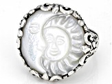 Pre-Owned White Carved Mother-of-Pearl Silver Moon Kiss Ring