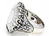 Pre-Owned White Carved Mother-of-Pearl Silver Moon Kiss Ring