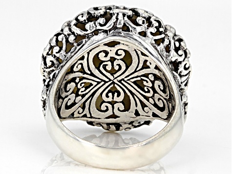 Pre-Owned White Carved Mother-of-Pearl Silver Moon Kiss Ring