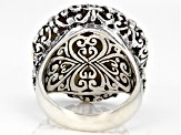 Pre-Owned White Carved Mother-of-Pearl Silver Moon Kiss Ring
