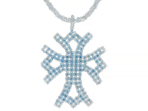 Pre-Owned  Blue Aquamarine Rhodium Over Sterling Silver Necklace With Cross Enhancer Pendant