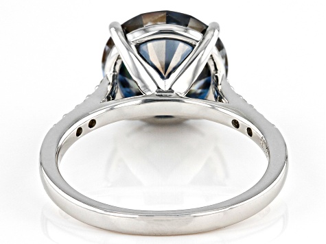Pre-Owned Blue and Colorless Moissanite Platineve Ring 4.95ctw DEW.