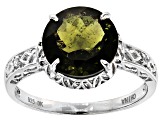 Pre-Owned Green Moldavite And White Zircon Rhodium Over Sterling Silver Ring 2.34ctw