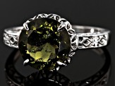 Pre-Owned Green Moldavite And White Zircon Rhodium Over Sterling Silver Ring 2.34ctw