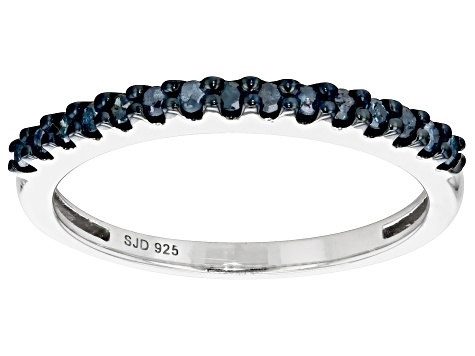 Pre-Owned Blue Diamond Rhodium Over Sterling Silver Band Ring 0.20ctw