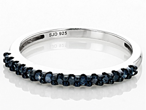 Pre-Owned Blue Diamond Rhodium Over Sterling Silver Band Ring 0.20ctw
