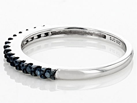 Pre-Owned Blue Diamond Rhodium Over Sterling Silver Band Ring 0.20ctw
