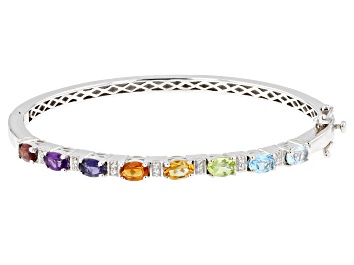 Picture of Pre-Owned Multi-Color Multi-Gemstone Rhodium Over Sterling Silver Bangle 3.37ctw