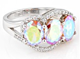 Pre-Owned Champagne Aurora Borealis And White Cubic Zirconia Rhodium Over Sterling Silver Ring 6.43c
