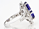 Pre-Owned Blue And White Cubic Zirconia Rhodium Over Sterling Silver Ring 6.60ctw