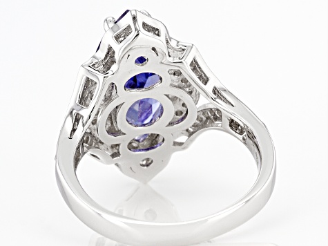 Pre-Owned Blue And White Cubic Zirconia Rhodium Over Sterling Silver Ring 6.60ctw