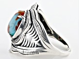 Pre-Owned Blended Turquoise and Spiny Oyster Shell Rhodium Over Sterling Silver Ring