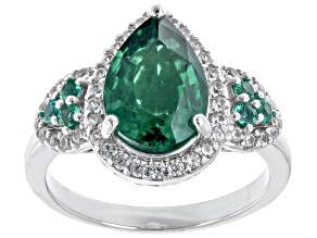 Pre-Owned Green Lab Created Emerald With White Zircon Rhodium Over Sterling Silver Ring 3.32ctw