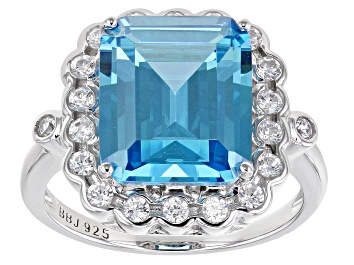 Picture of Pre-Owned Blue And White Cubic Zirconia Rhodium Over Sterling Silver Ring 11.17ctw