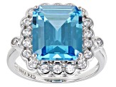 Pre-Owned Blue And White Cubic Zirconia Rhodium Over Sterling Silver Ring 11.17ctw