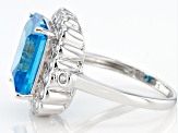 Pre-Owned Blue And White Cubic Zirconia Rhodium Over Sterling Silver Ring 11.17ctw