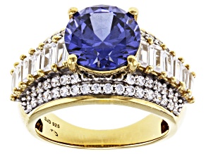 Pre-Owned Blue And White Cubic Zirconia 18k Yellow Gold Over Sterling Silver Ring 8.65ctw