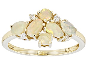 Pre-Owned Multi-Color Ethiopian Opal 10k Yellow Gold October Birthstone Band Ring 0.66ctw