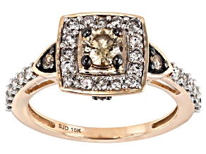 Pre-Owned Champagne And White Diamond 10k Rose Gold Halo Ring 1.00ctw