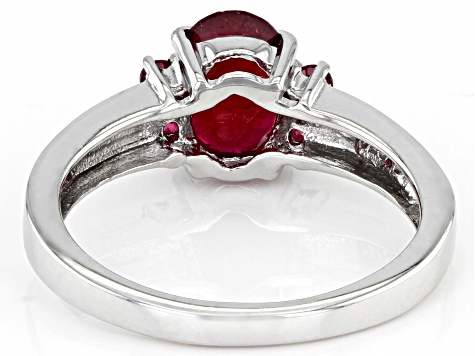 Pre-Owned Red Oval Mahaleo(R) Ruby With Round Red Spinel Rhodium Over Sterling Silver Ring. 1.65ctw