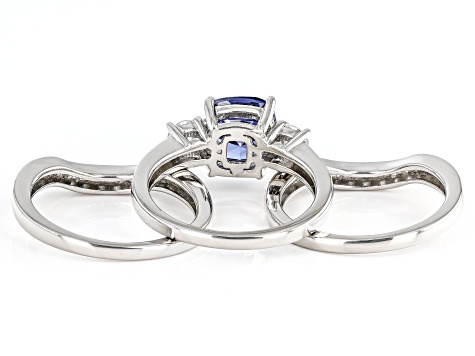 Pre-Owned Blue And White Cubic Zirconia Rhodium Over Sterling Silver 3 Ring Set 5.58ctw