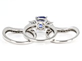 Pre-Owned Blue And White Cubic Zirconia Rhodium Over Sterling Silver 3 Ring Set 5.58ctw