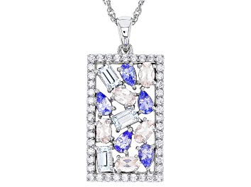 Picture of Pre-Owned Blue Tanzanite Rhodium Over Silver Pendant With Chain 3.35ctw