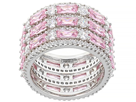 Pre-Owned Pink And White Cubic Zirconia Rhodium Over Sterling Silver Ring 13.33ctw