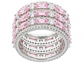 Pre-Owned Pink And White Cubic Zirconia Rhodium Over Sterling Silver Ring 13.33ctw