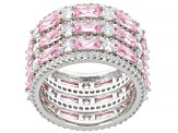 Pre-Owned Pink And White Cubic Zirconia Rhodium Over Sterling Silver Ring 13.33ctw