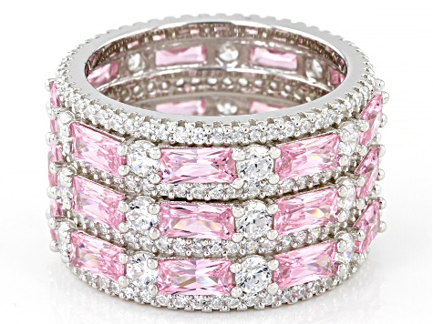 Pre-Owned Pink And White Cubic Zirconia Rhodium Over Sterling Silver Ring 13.33ctw