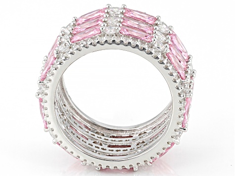 Pre-Owned Pink And White Cubic Zirconia Rhodium Over Sterling Silver Ring 13.33ctw