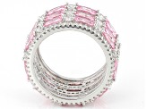 Pre-Owned Pink And White Cubic Zirconia Rhodium Over Sterling Silver Ring 13.33ctw