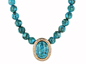 Pre-Owned Blue Turquoise with White Zircon Accent 18k Yellow Gold Over Silver 18" Bead Strand Neckla