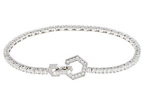 Pre-Owned White Cubic Zirconia Platinum Over Sterling Silver Tennis Bracelet 5.16ctw