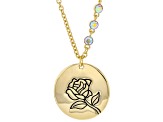 Pre-Owned Gold Tone Clear Crystal Accent, Rose Pendant W/ Chain