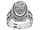Pre-Owned Multi-Color Mosaic Mother-of-Pearl Silver Ring