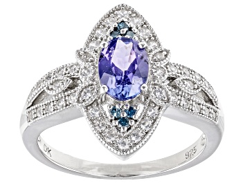 Picture of Pre-Owned Blue Tanzanite Rhodium Over Sterling Silver Ring 0.87ctw