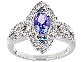 Pre-Owned Blue Tanzanite Rhodium Over Sterling Silver Ring 0.87ctw