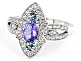 Pre-Owned Blue Tanzanite Rhodium Over Sterling Silver Ring 0.87ctw