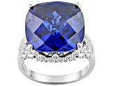 Pre-Owned Blue And White Cubic Zirconia Silver Ring 30.00ctw